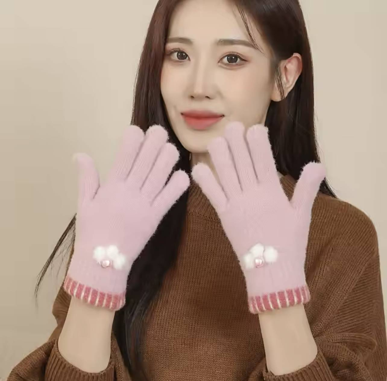Ladies KeyCrown Full-Finger Mittens with beads (TouchScreen Gloves)