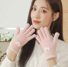 Ladies KeyCrown Full-Finger Mittens with beads (TouchScreen Gloves)