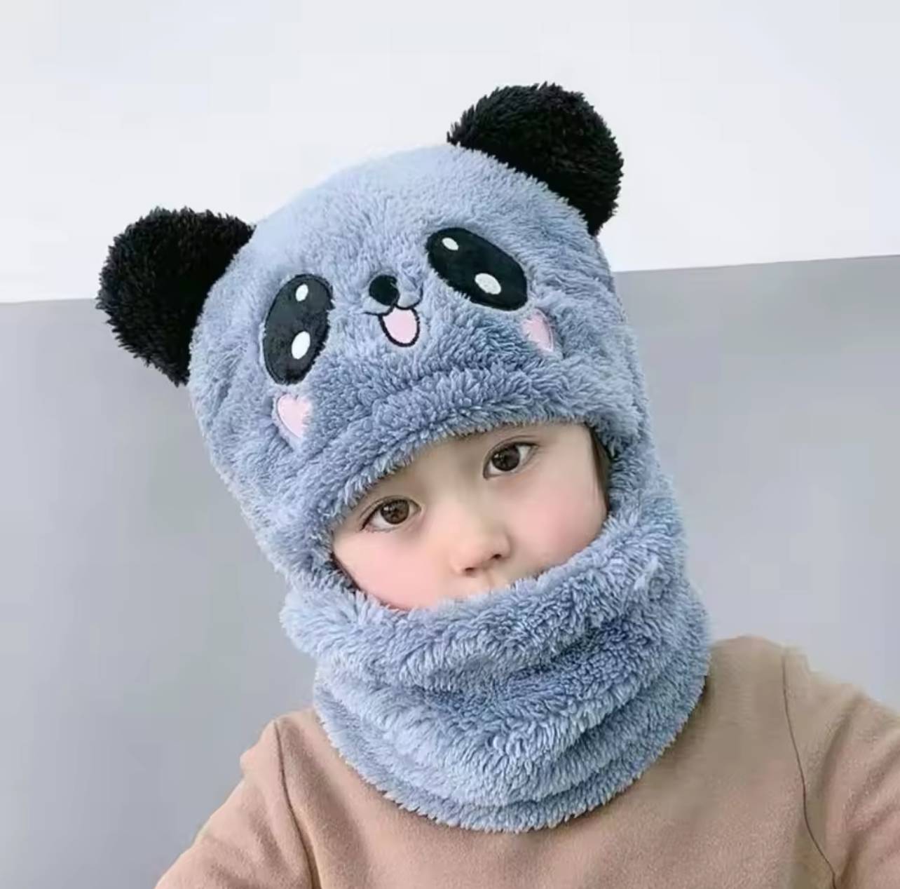 Warm Plush Panda Cap with Neck Warmer-Kids