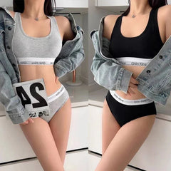 Branded Ladies Gym-Wear Bralette Bikini Set (Cotton Stretch)