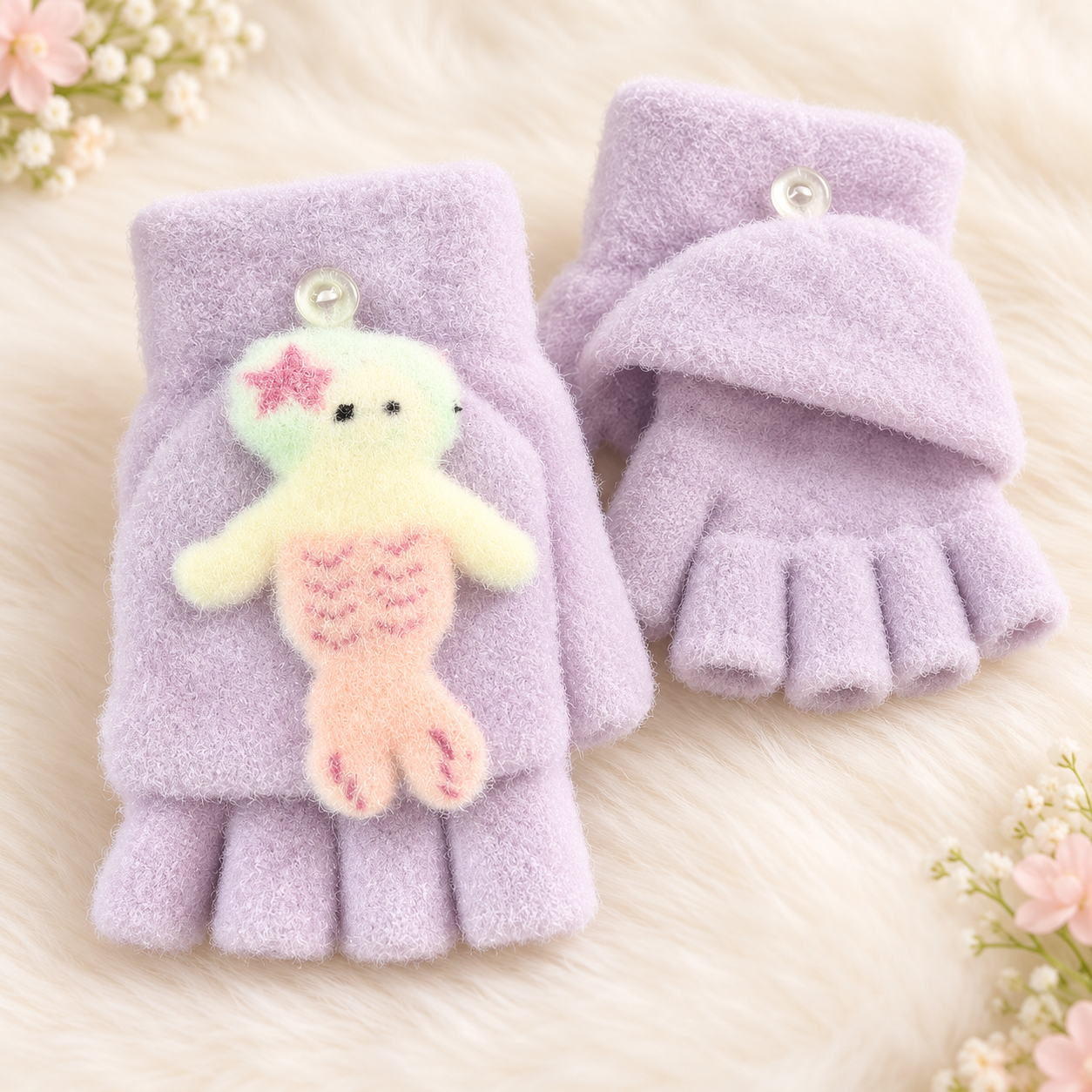 Kids Super Warm Plush Convertible Fingerless Gloves with Flip-Top Mittens | KGN09