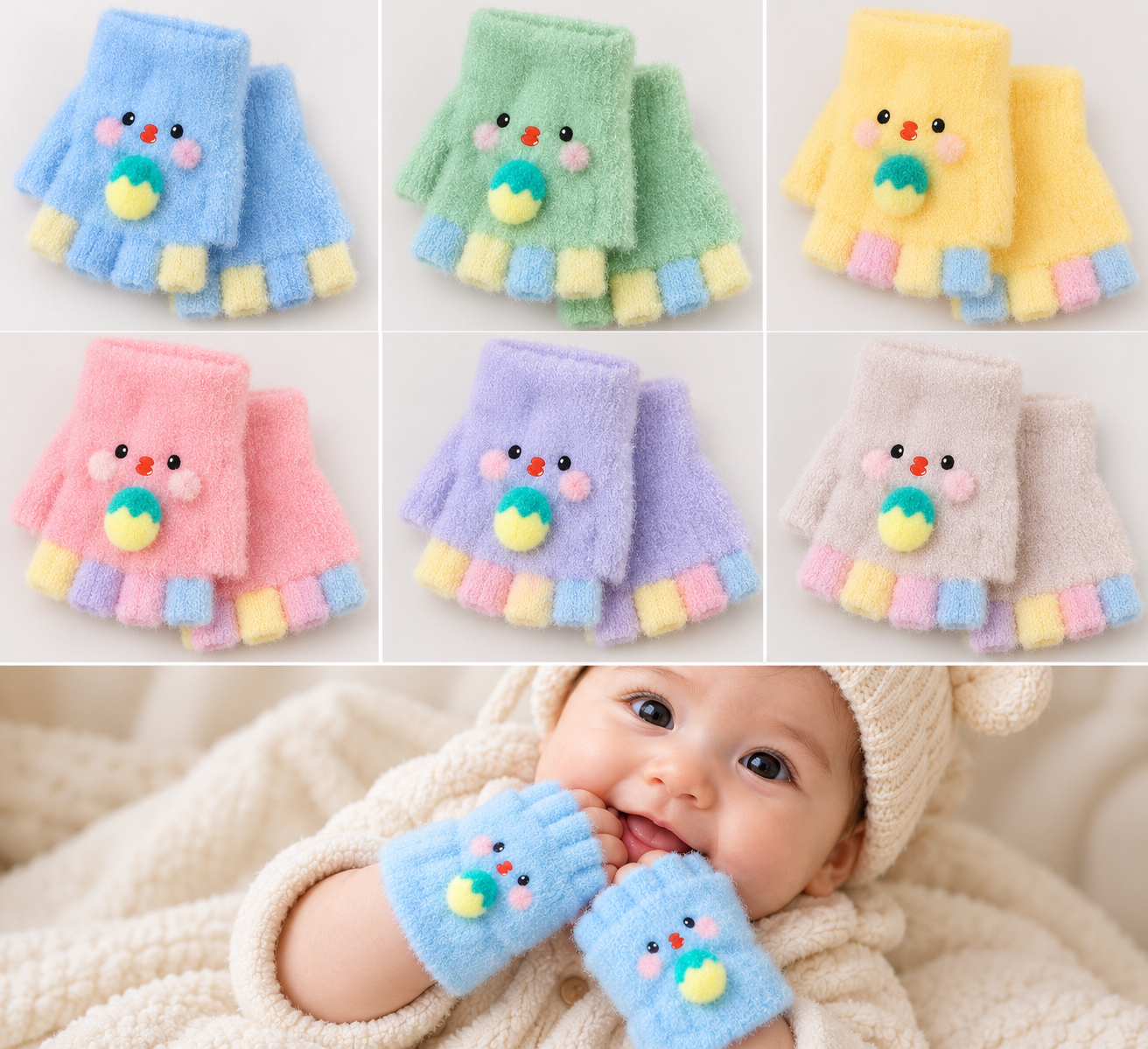 Baby Unisex Fingerless SuperWarm Plush Gloves/Mittens Duck  -KGN18