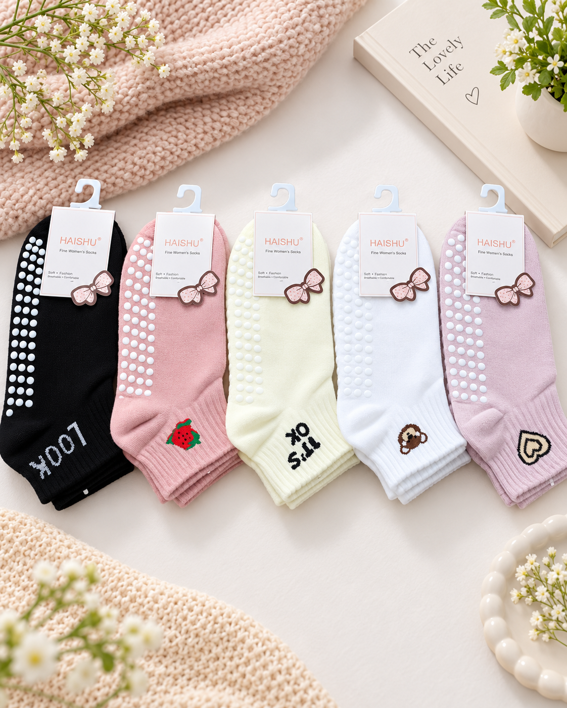 "Women’s AntiSlip Cotton Ankle Socks – 5-Pair Funky Patterns| Soft, Breathable, Everyday Wear"