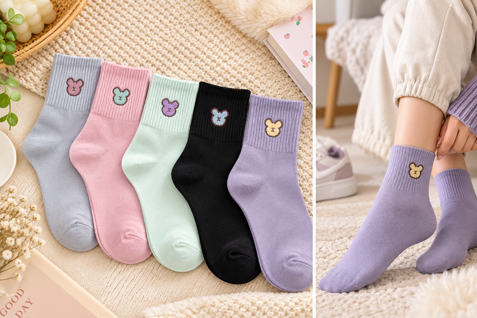 Ladies Warm Winter Crew Socks | Cute Candy Colors & Funky Prints –5Pair | WW01