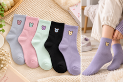 Ladies Warm Winter Crew Socks | Cute Candy Colors & Funky Prints –5Pair | WW01