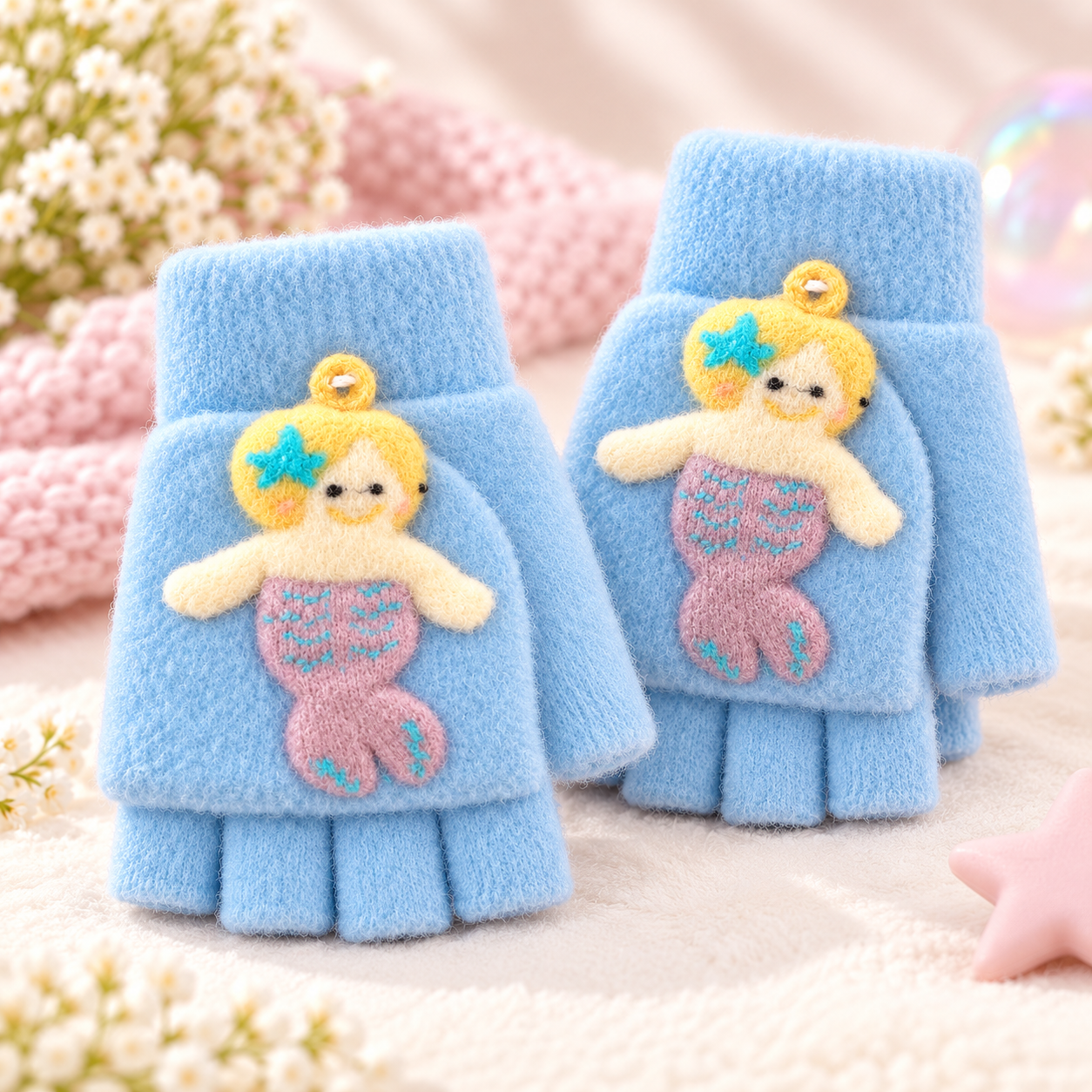Kids Super Warm Plush Convertible Fingerless Gloves with Flip-Top Mittens | KGN09