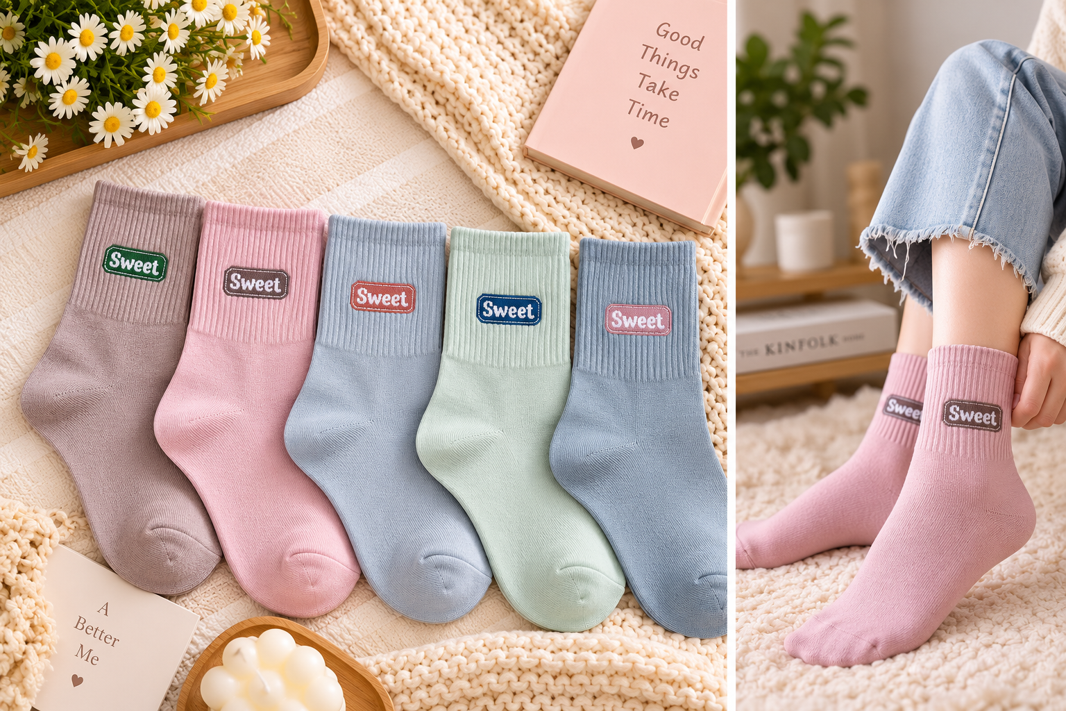 Ladies Warm Winter Crew Socks | Cute Candy Colors & Funky Prints –5Pair | WW06
