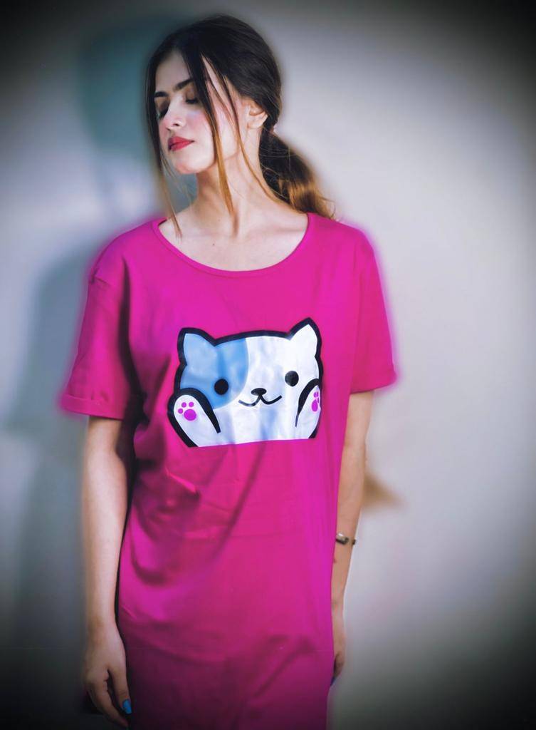 Ladies Soft Cotton Jersey Long Tees  (pink)
