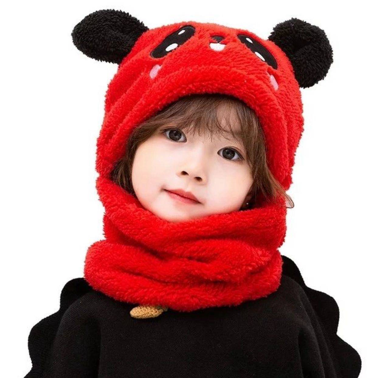 Warm Plush Panda Cap with Neck Warmer-Kids