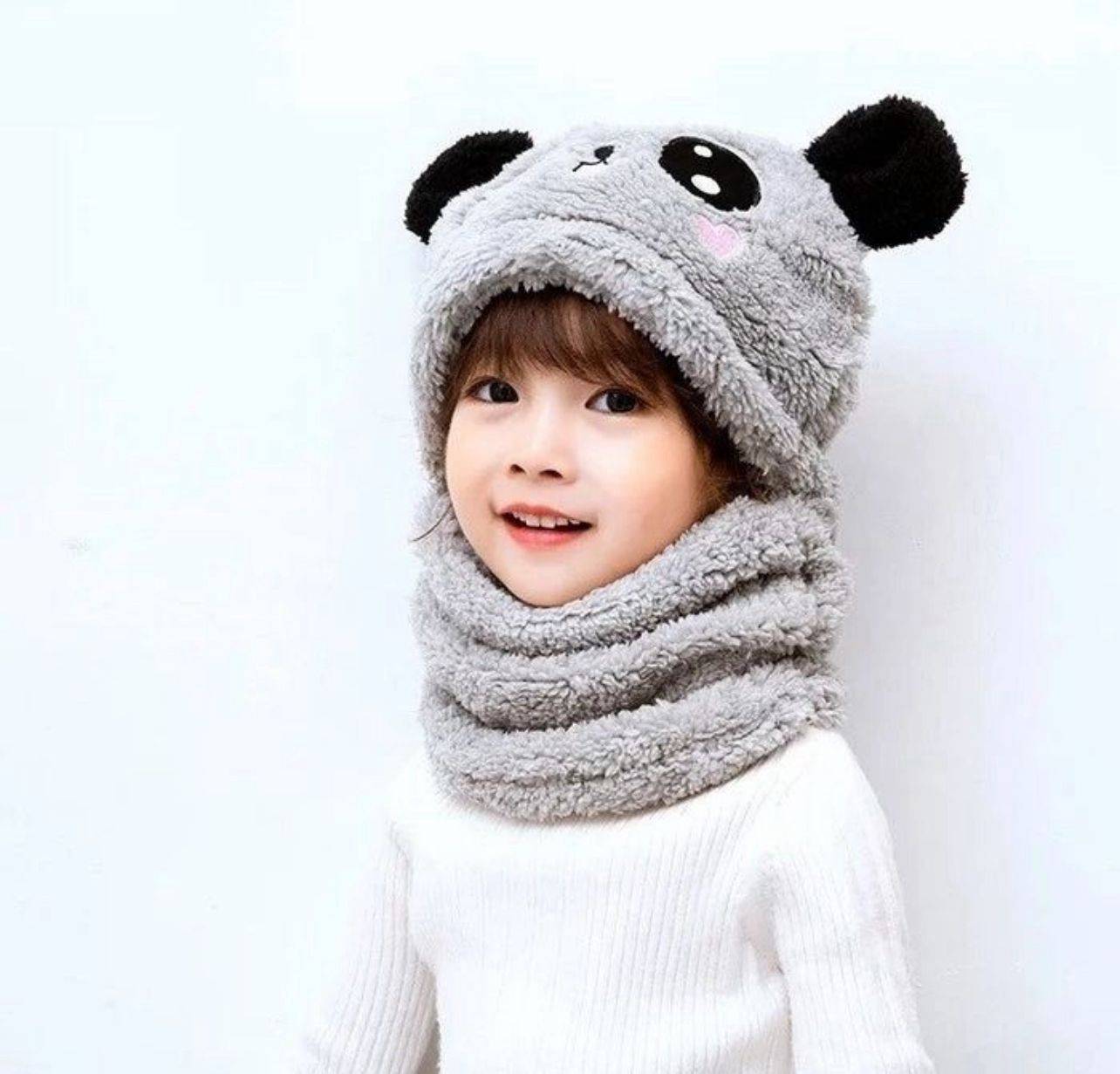 Warm Plush Panda Cap with Neck Warmer-Kids