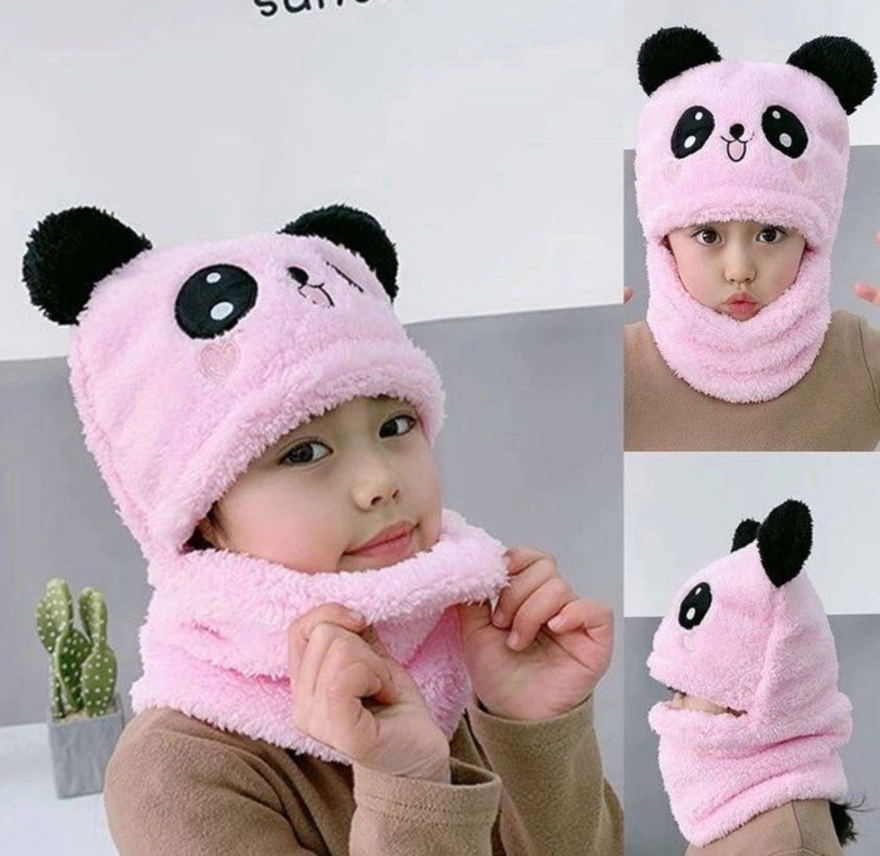 Warm Plush Panda Cap with Neck Warmer-Kids