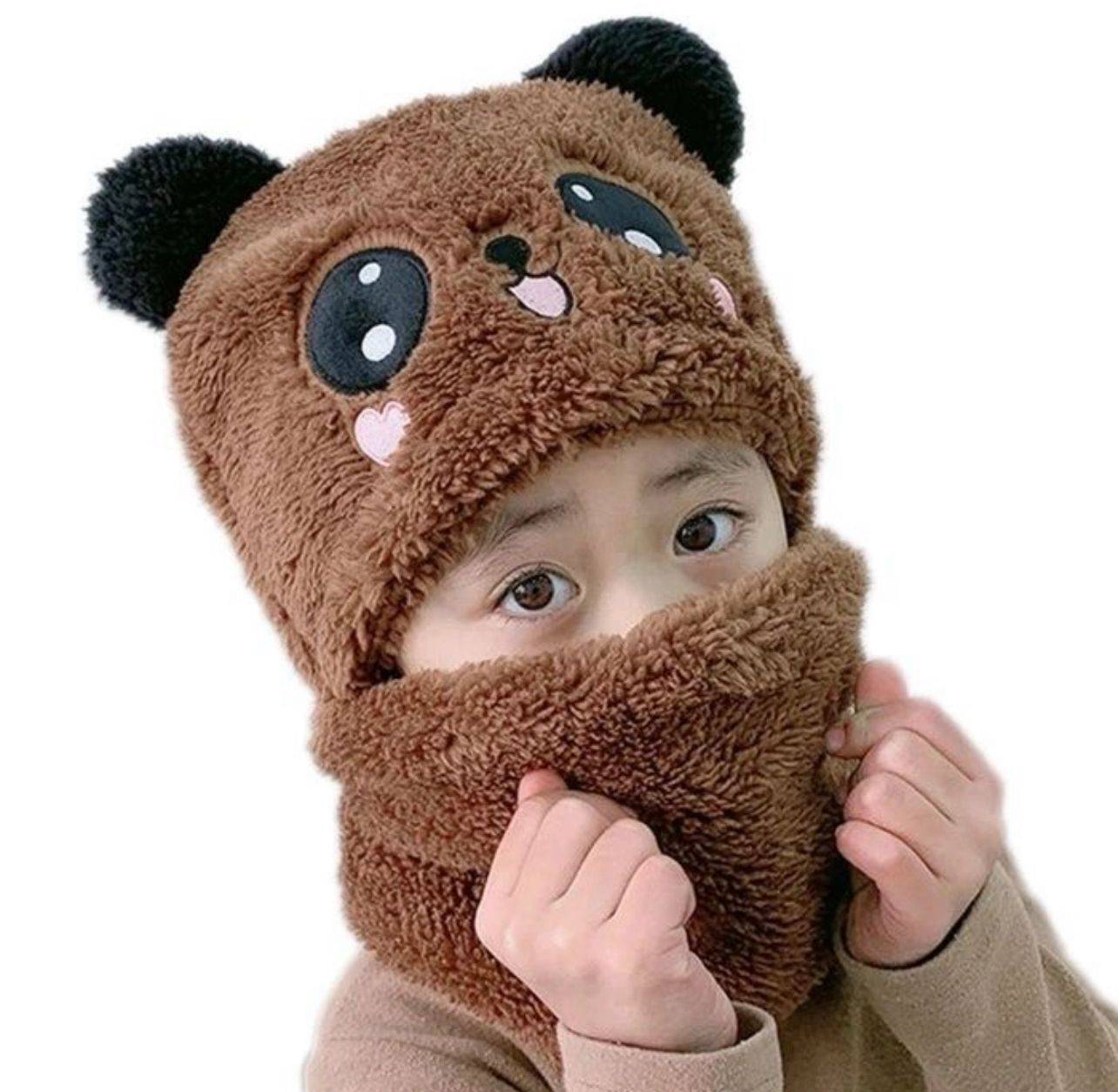 Warm Plush Panda Cap with Neck Warmer-Kids