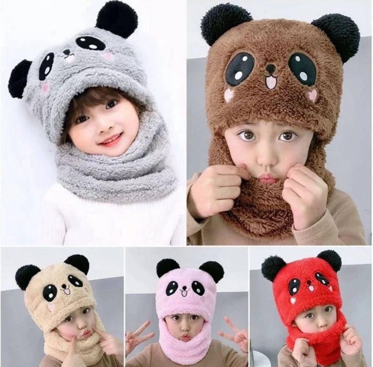 Warm Plush Panda Cap with Neck Warmer-Kids