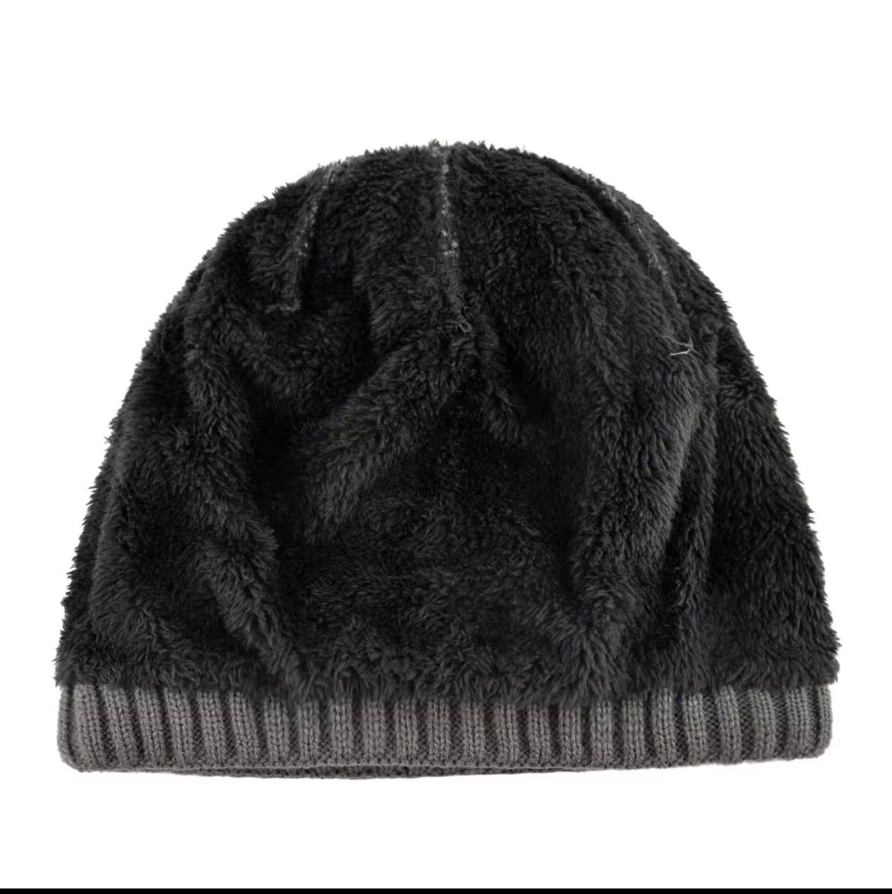 Unisex Skiing Warm Knitted Contrasting Cap with Fleece/Velvet inside