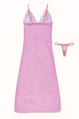 Women’s Sheer Lace Nighty & Thong Set – Pink