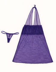 Women’s Sheer Lace Nighty & Thong Set – Purple
