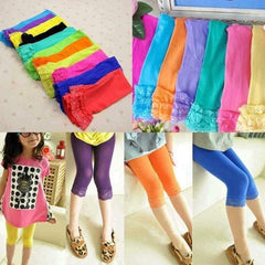Girls Super Stretchable Lace Capri Pants -Orange