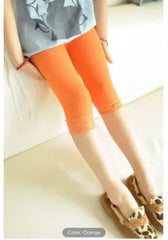 Girls Super Stretchable Lace Capri Pants -Orange