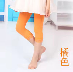 Girls Super Stretchable Lace Capri Pants -Orange