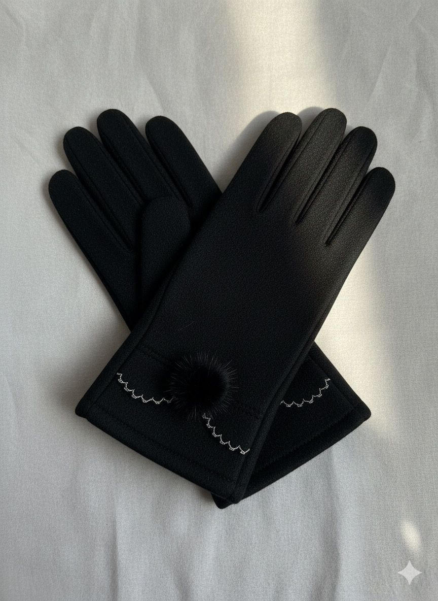 Embroidered with Flower Full-Finger Mittens (TouchScreen) -TSG01