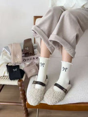 Ladies Soft Fleece Lined Socks (Embroidered Bow)