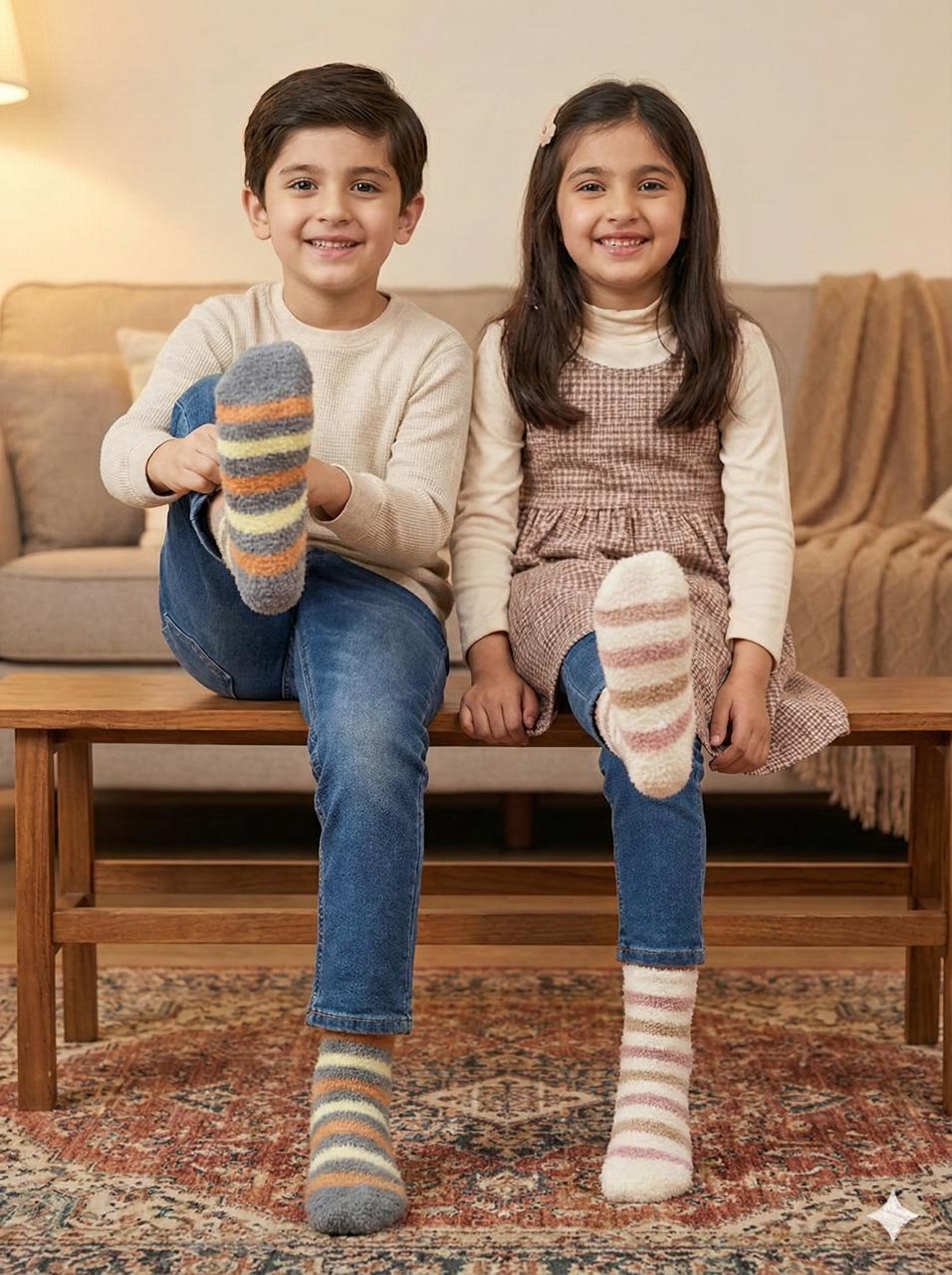 Kids Ultra-Soft Fuzzy Polyamide Lining Crew Socks - Cozy Winter Warmth -KPF01