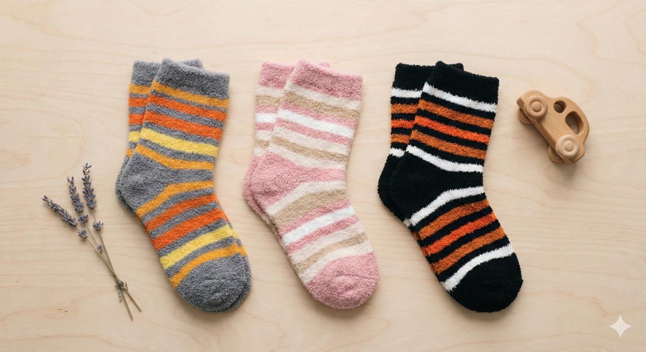 Kids Ultra-Soft Fuzzy Polyamide Lining Crew Socks - Cozy Winter Warmth -KPF01