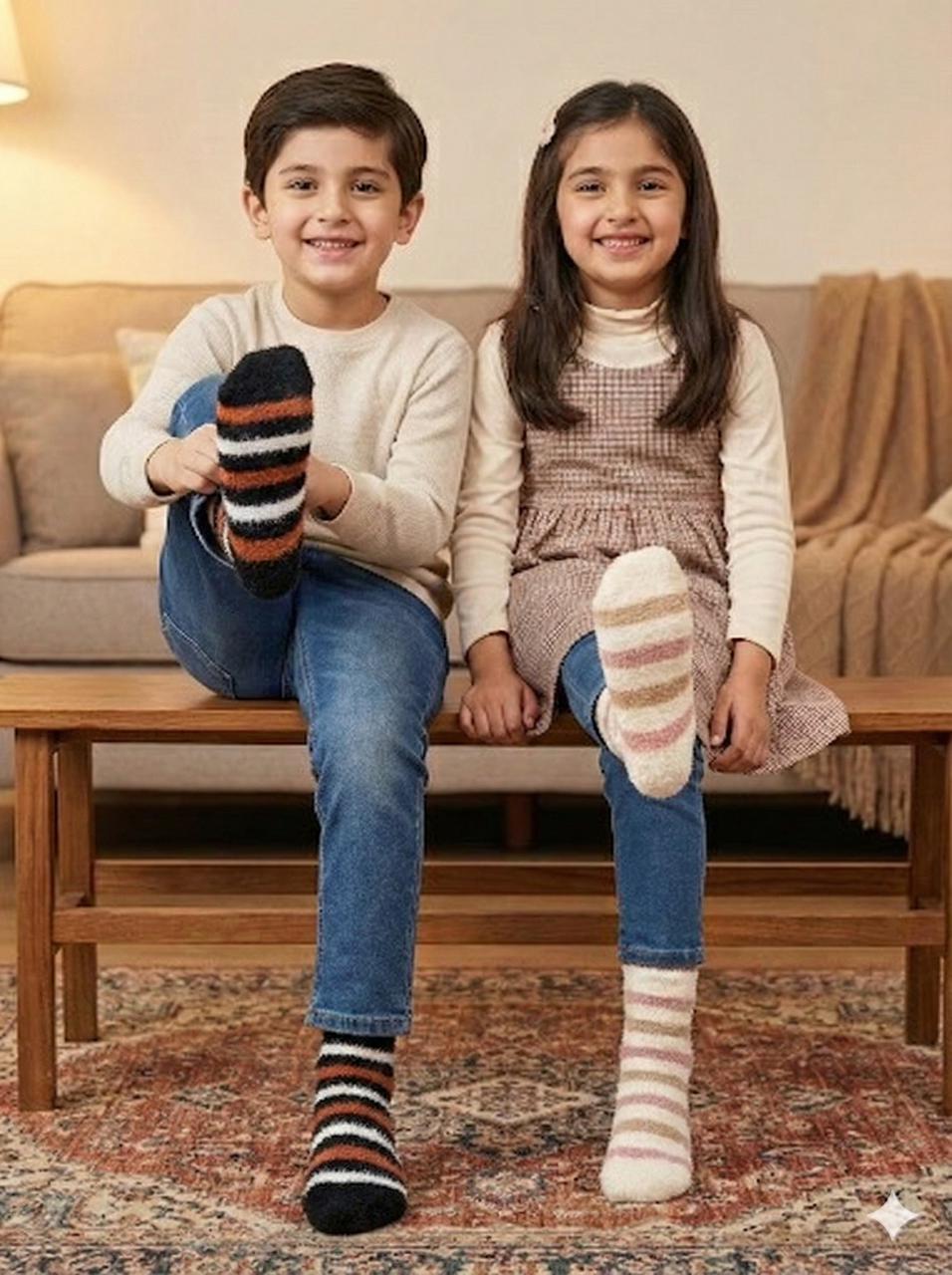 Kids Ultra-Soft Fuzzy Polyamide Lining Crew Socks - Cozy Winter Warmth -KPF01