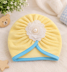 Baby Girl Turban Hats with Lace Flower & bead -Fleece Material
