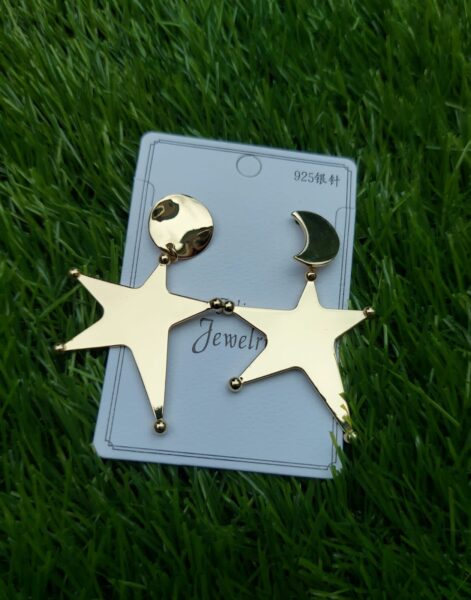 Gold Shade Moon Star Earrings