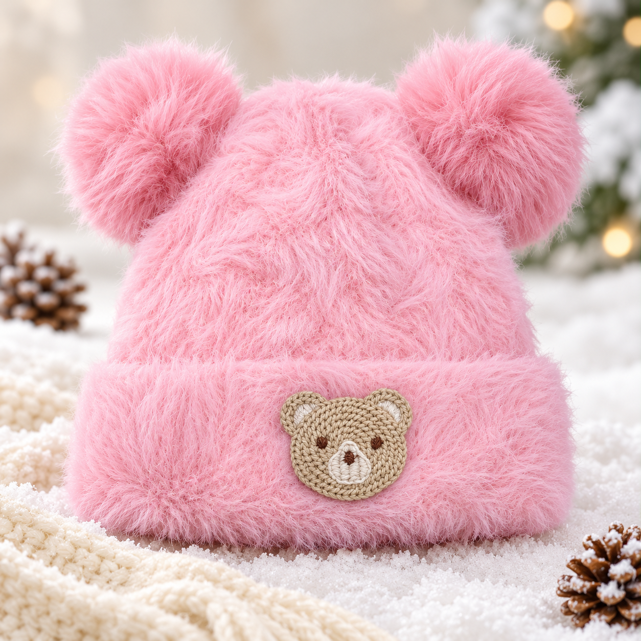 1–4 Years Kids Unisex Fluffy Teddy Bear Winter Cap with Velvet Lining |(15)