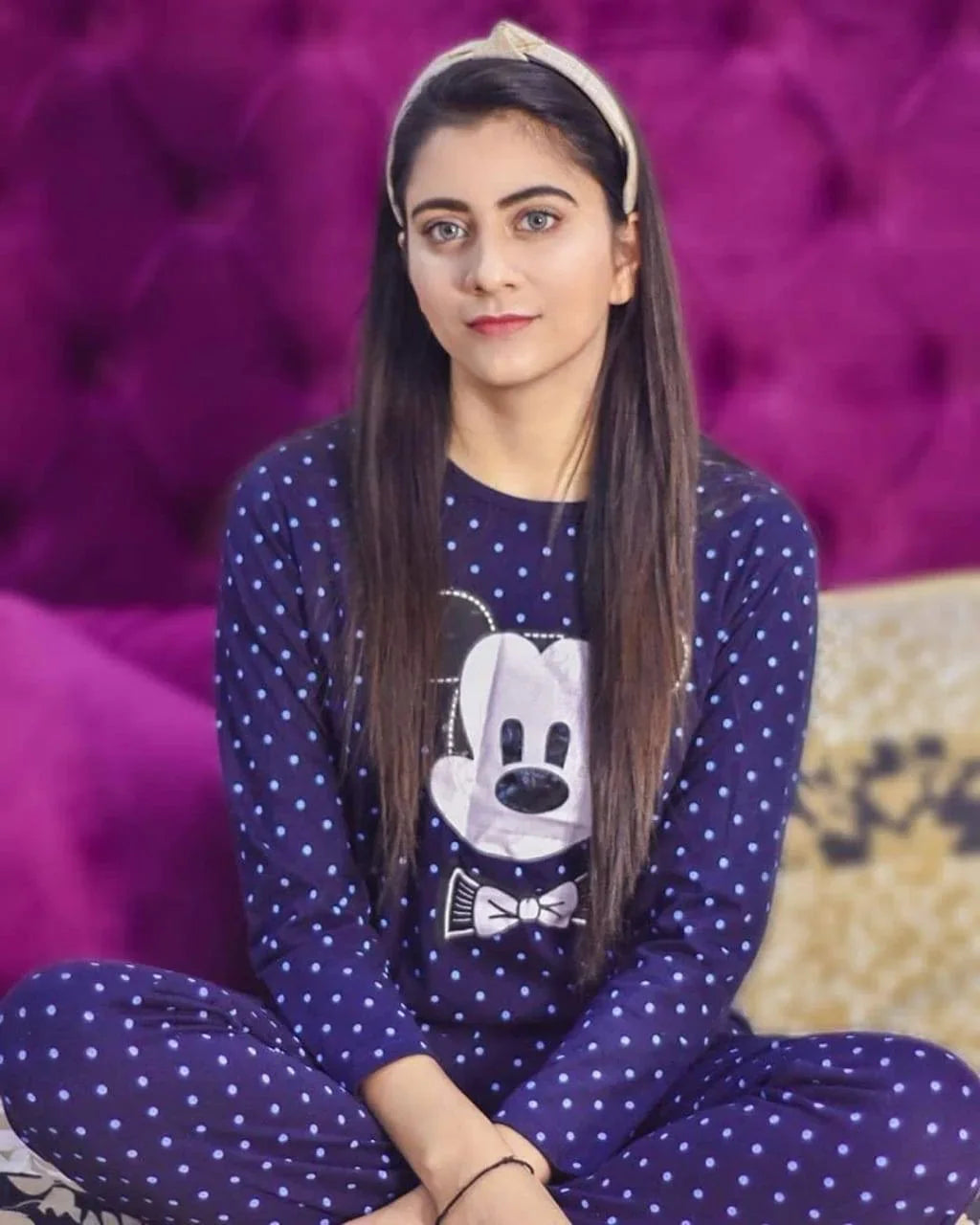 Ladies soft cotton jersey Pj set (blue Micky)