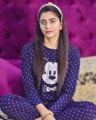 Ladies soft cotton jersey Pj set (blue Micky)