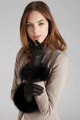 Luxurious Black Fox Velvet Fur-Trimmed Mittens